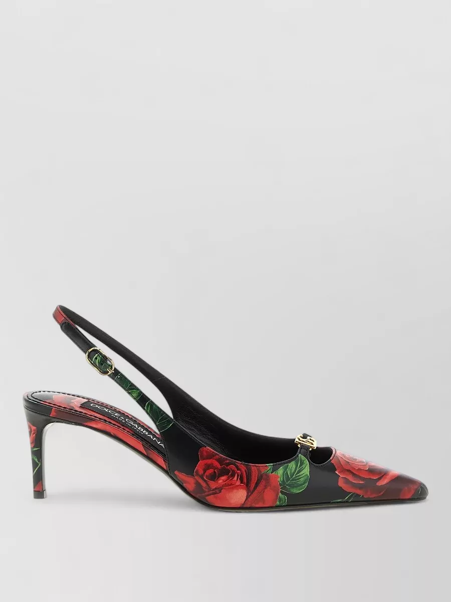 Dolce&Gabbana Leather Rose Print Slingback Mules