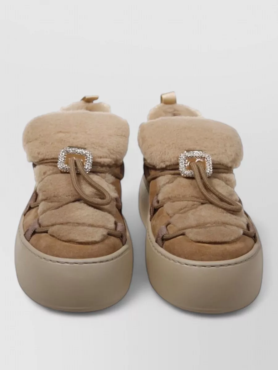 Roger Vivier leather fur slippers