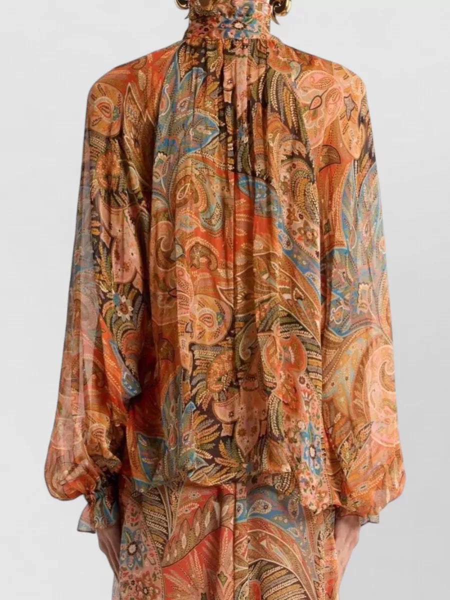Etro Silk Paisley Ruffled Long-Sleeve Blouse