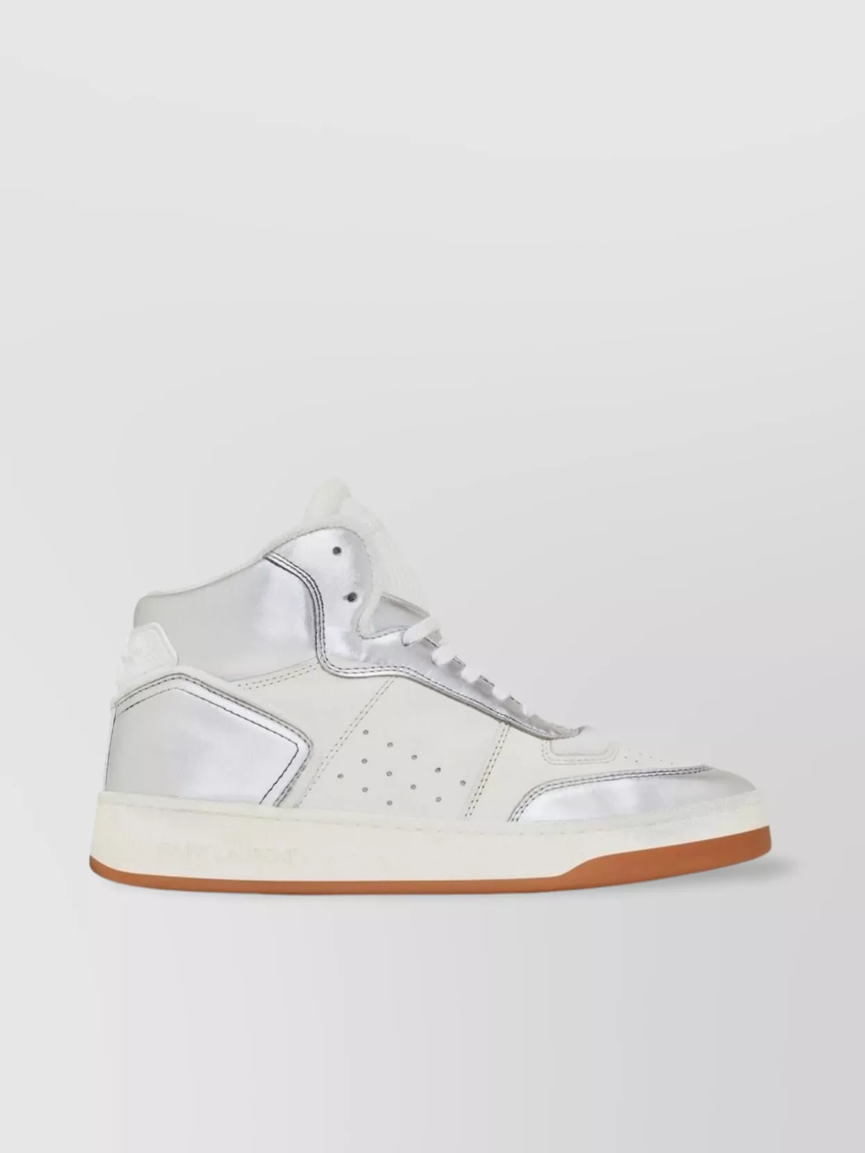 Saint Laurent Leather Perforated High-top Sneakers In Metallic
