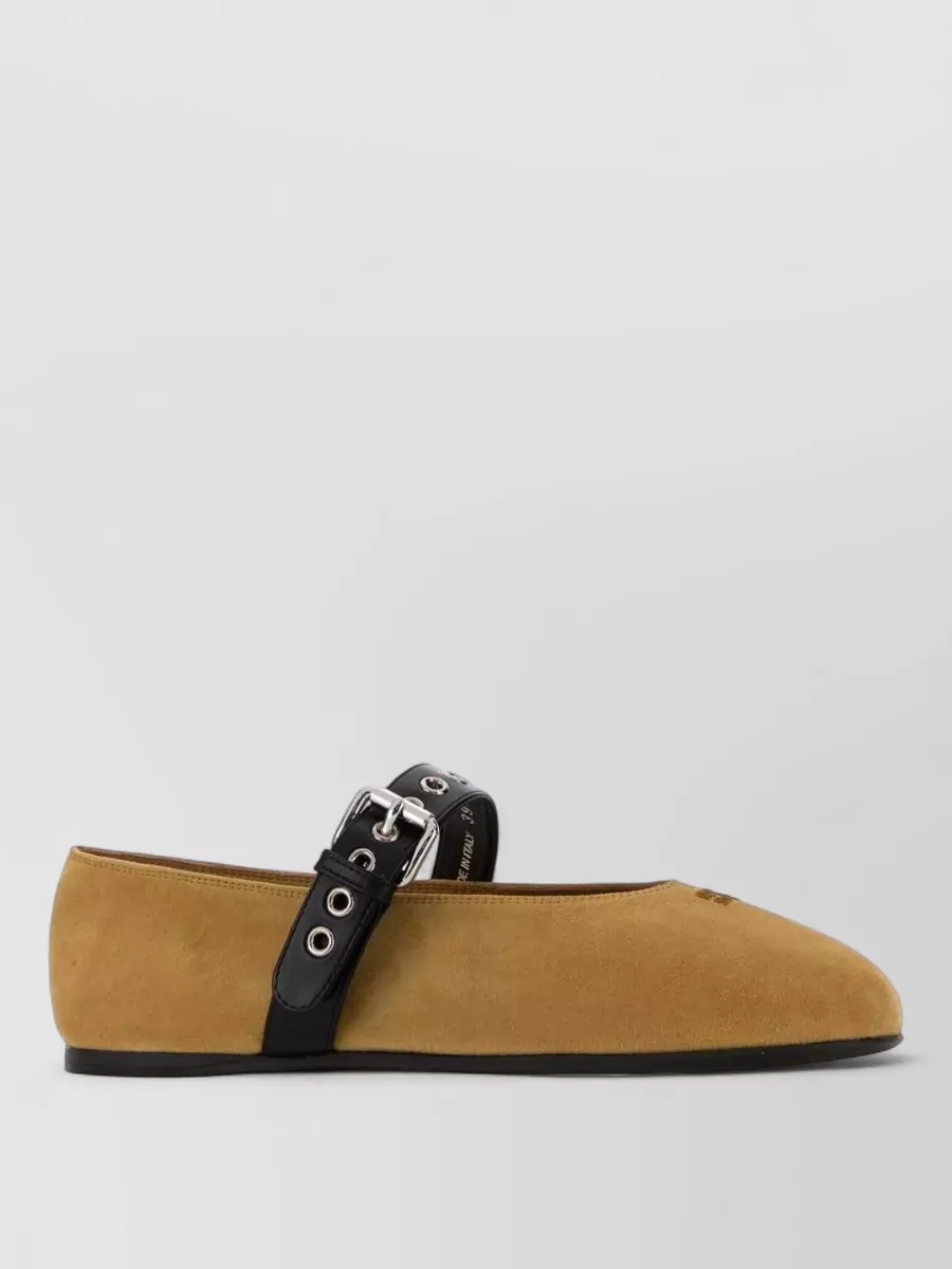 Miu Miu Suede Leather Buckle Ballerina Shoes