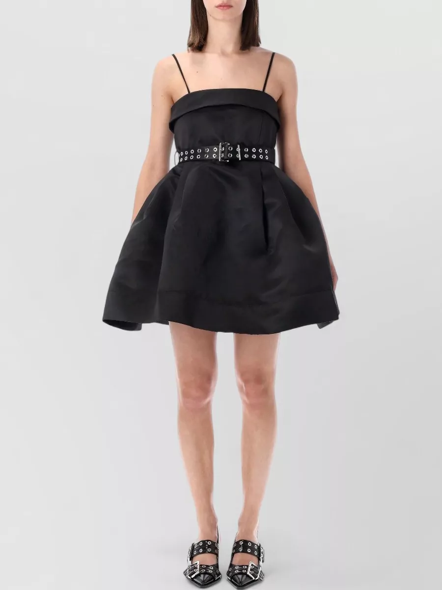 Ganni Satin belted mini dress