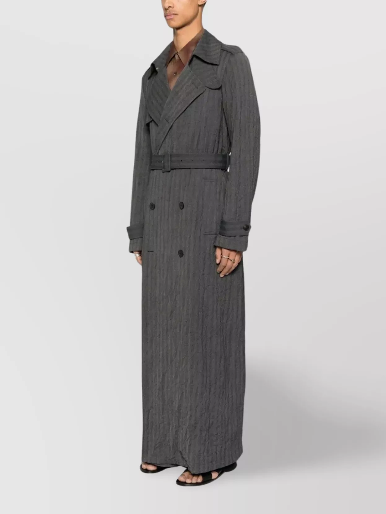 Dries Van Noten Long Length Double-Breasted Coat With Belted Waist