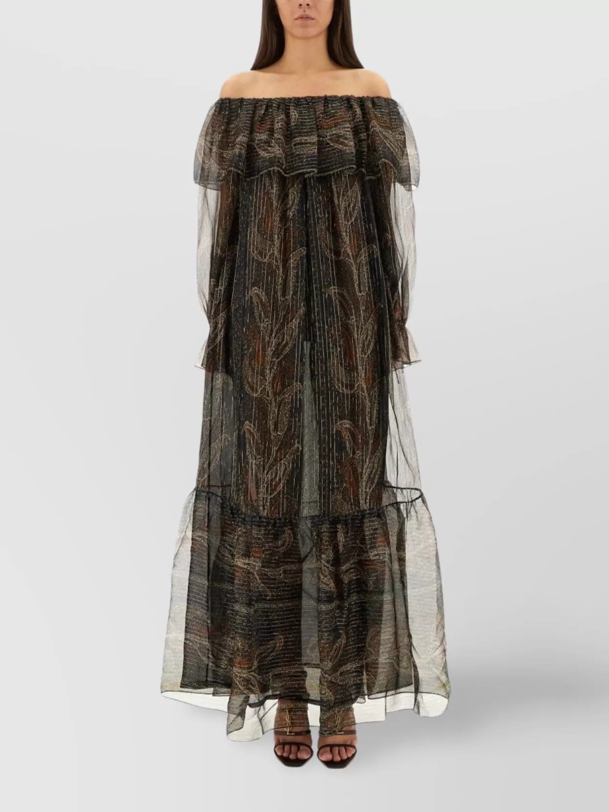 Saint Laurent Off-shoulder Layered Dress Featuring Ruffles In Black