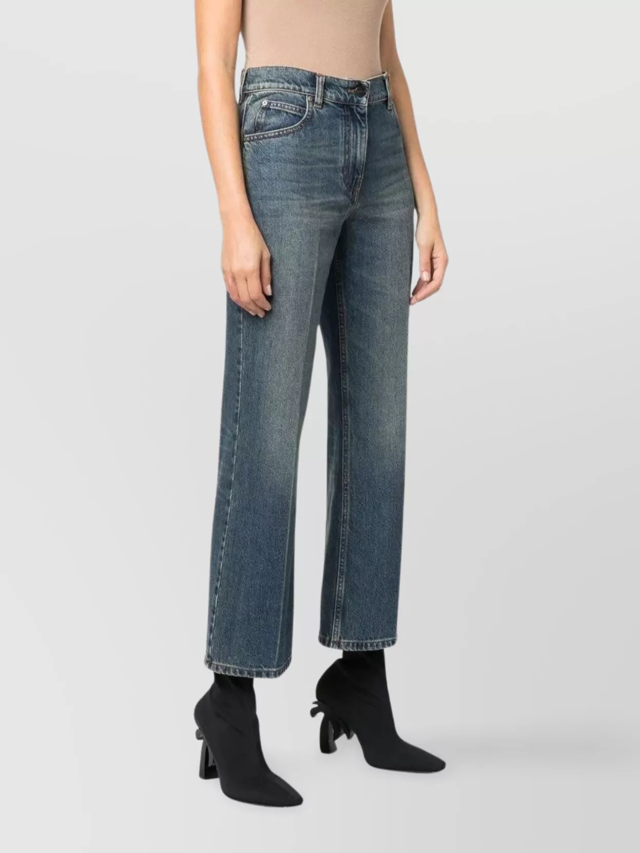 Palm Angels High Waist Denim Jeans With Star Patch In Blue