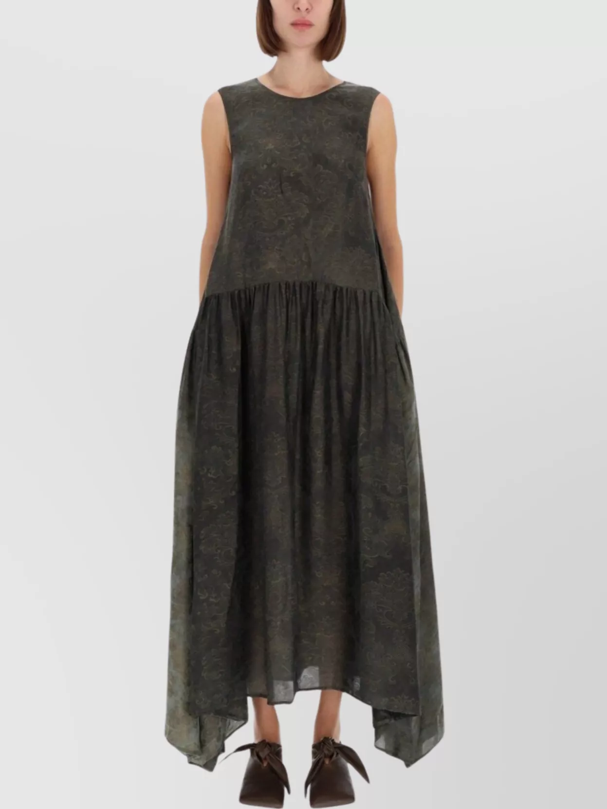 Uma Wang Long Sleeveless Dress High-low Hem In Black