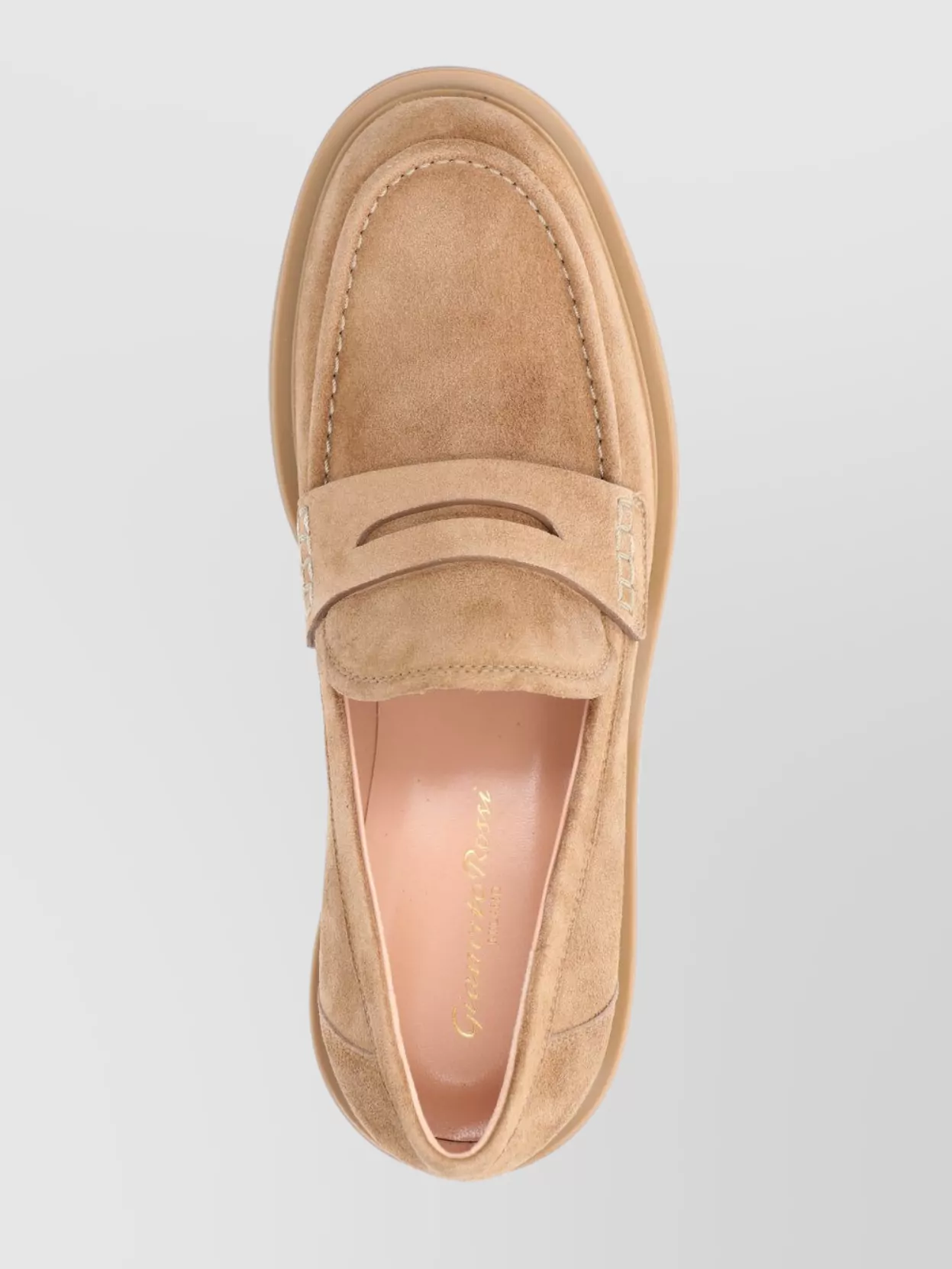 Shop Gianvito Rossi Loafers With Round Toe And Stitched Detailing In Brown
