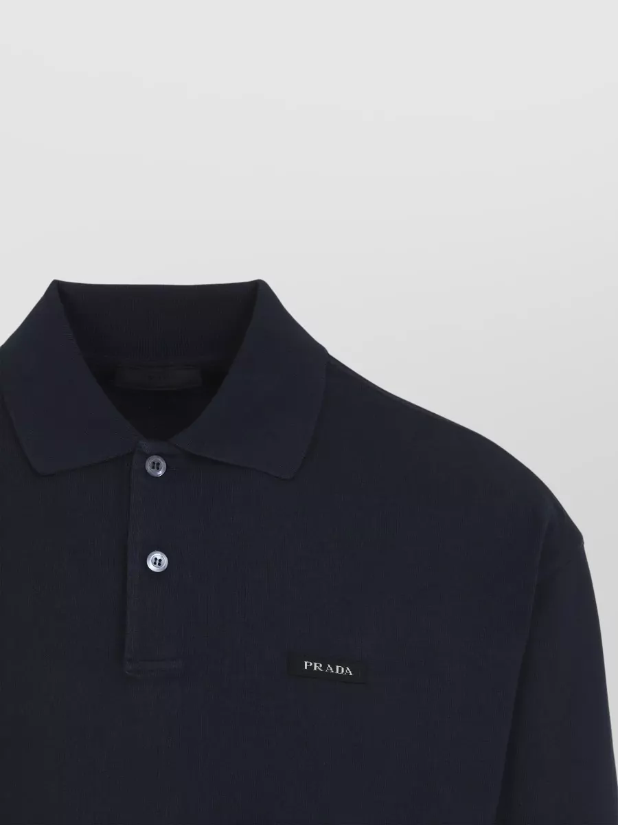 Prada Cotton Relaxed-Fit Long-Sleeve Polo Shirt