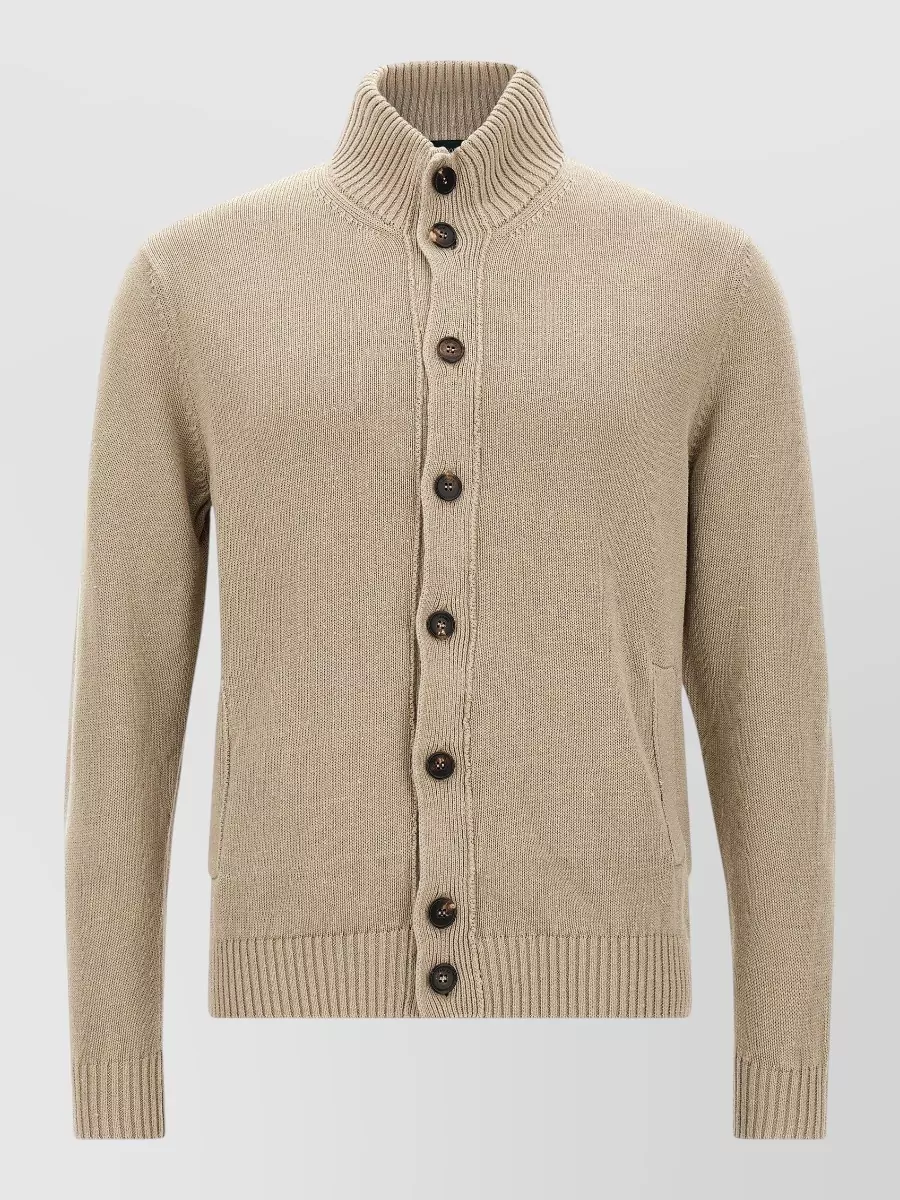 Zanone cotton blend linen high-neck cardigan