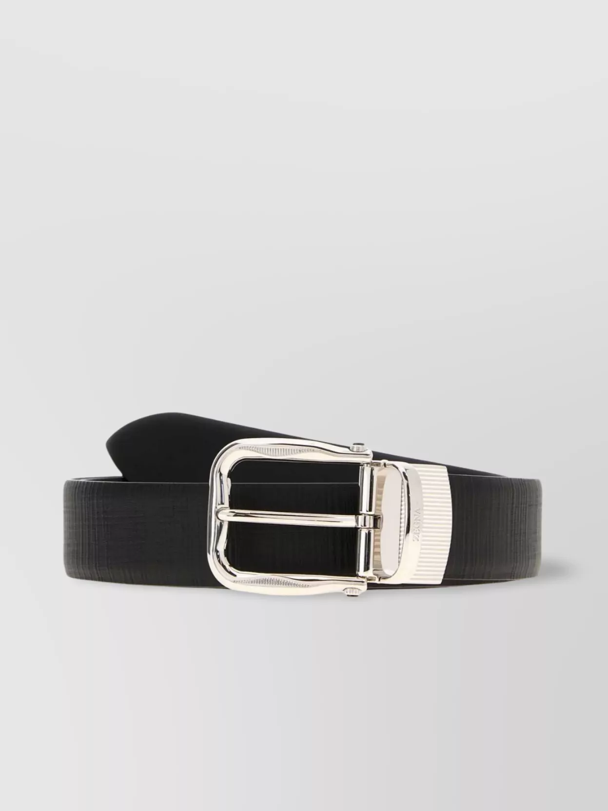 Zegna Adjustable Reversible Leather Belt With Textured Finish In Black