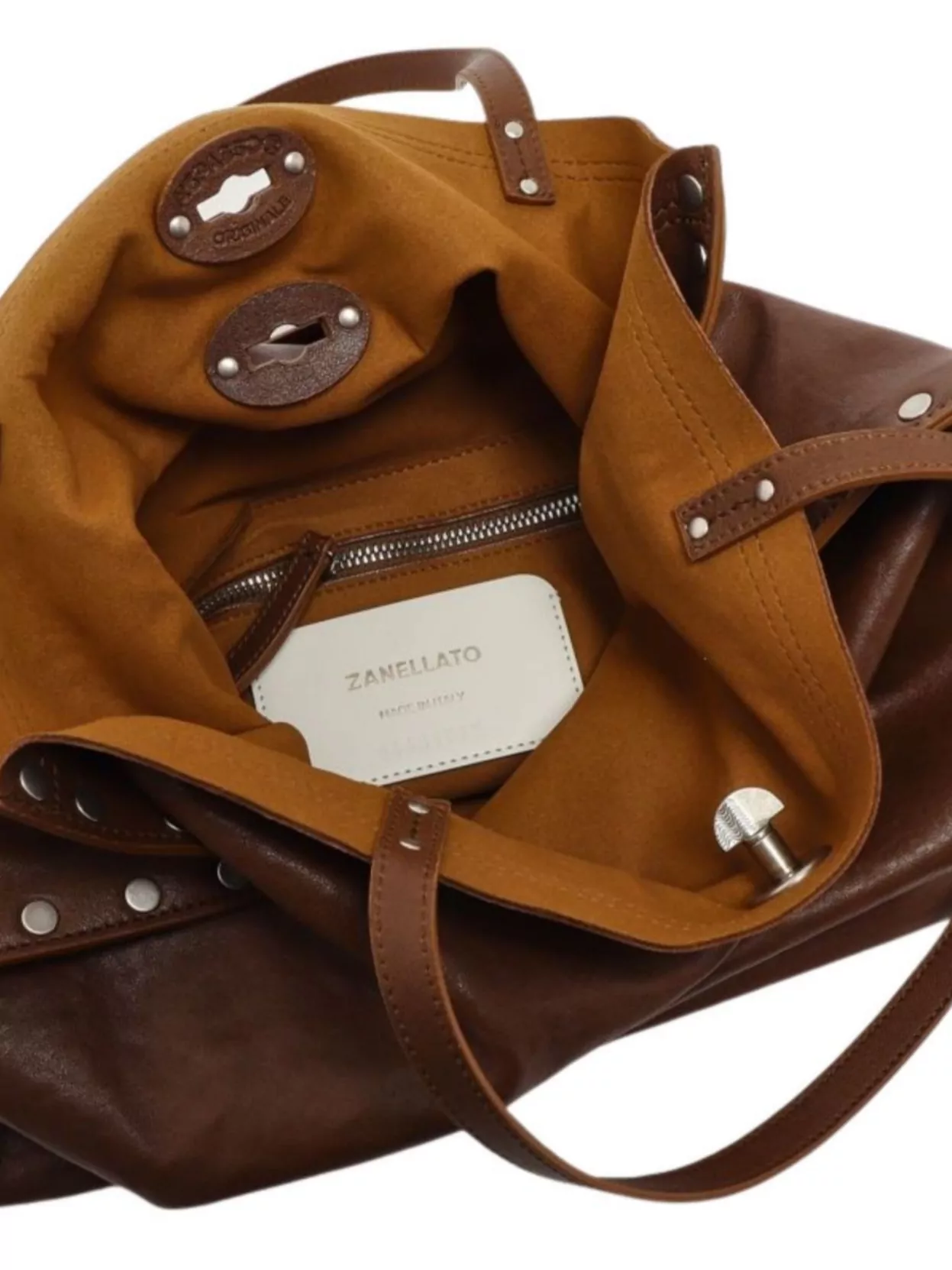 Zanellato Studded Leather Shoulder Bag With Dual Handles