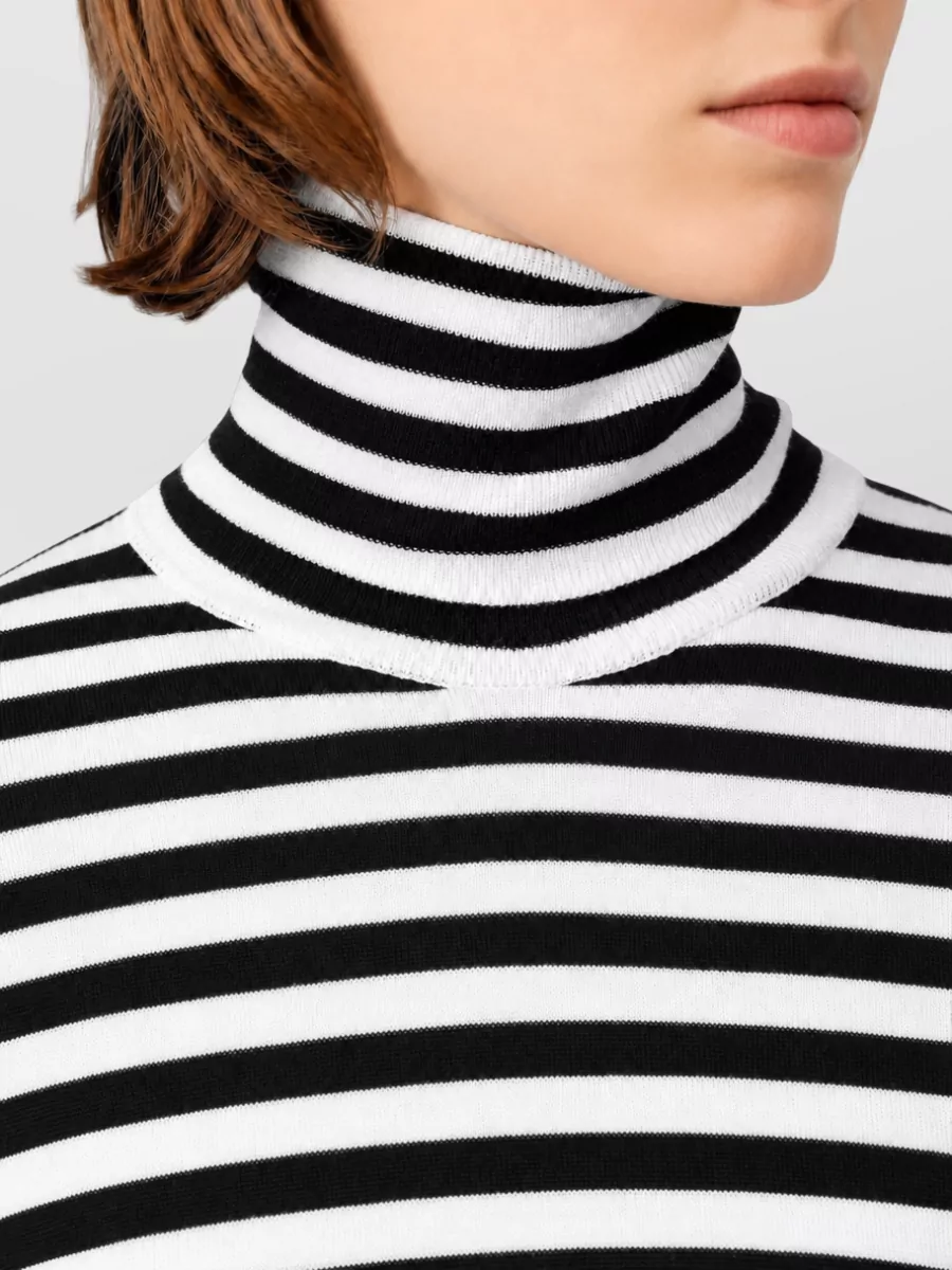 Ami Paris Striped Turtleneck Wool Silk Jumper
