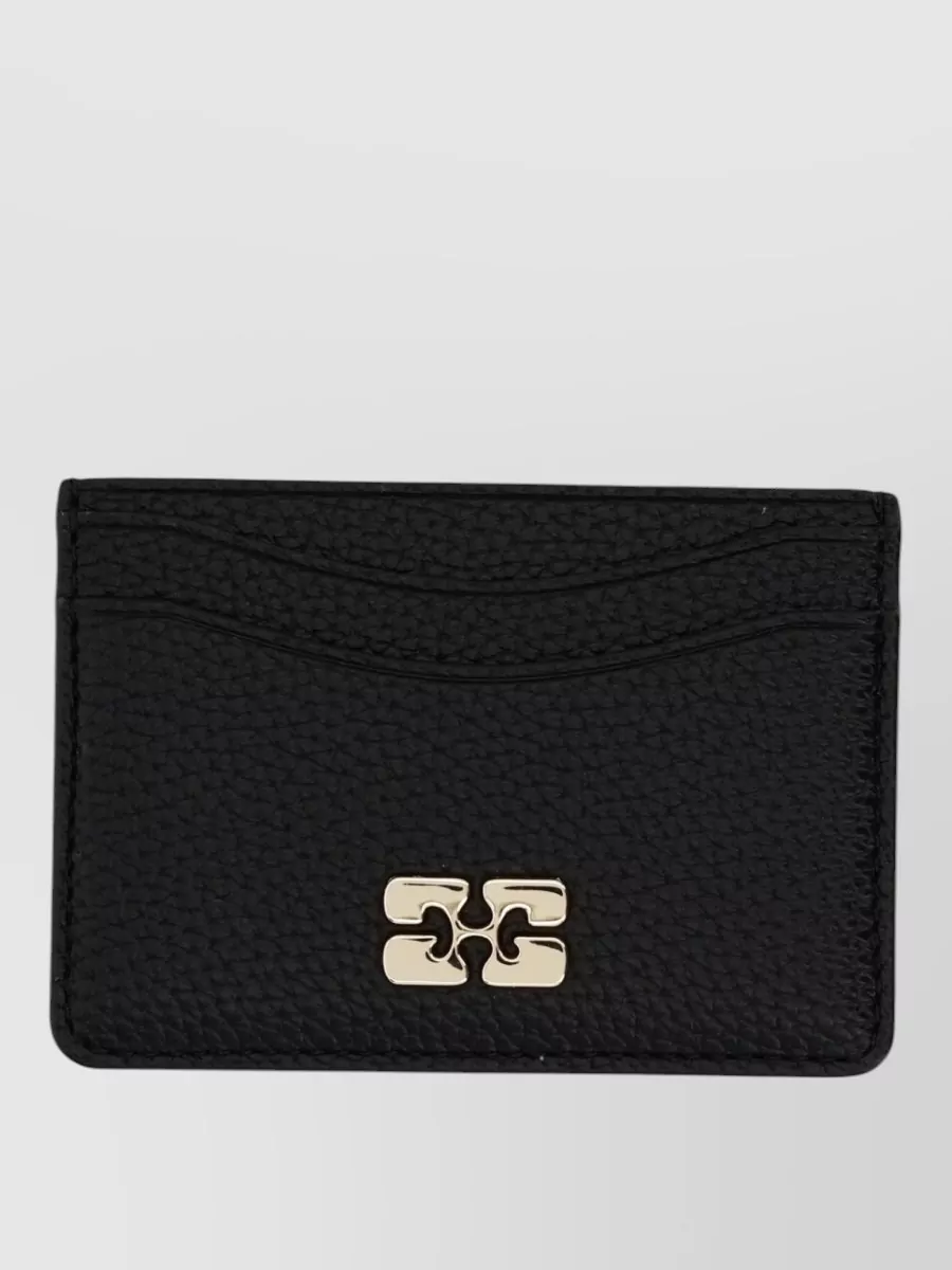 Ganni grained leather card holder