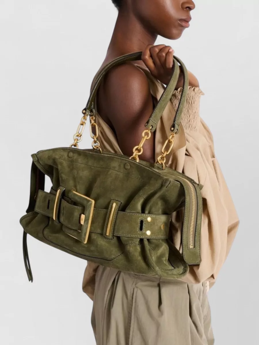 Balmain Anthem Suede Leather Shoulder Bag