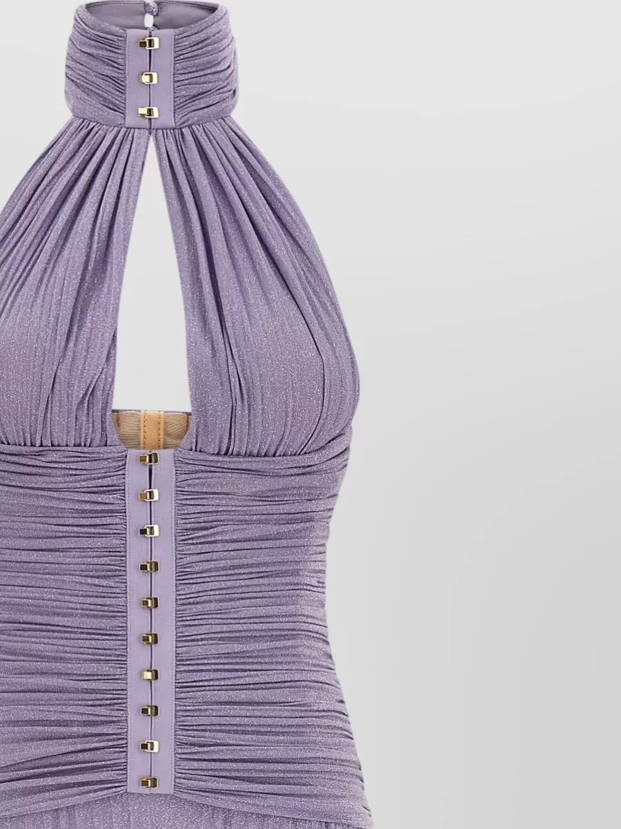 Elisabetta Franchi Halter Neck Dress Metallic Finish Design