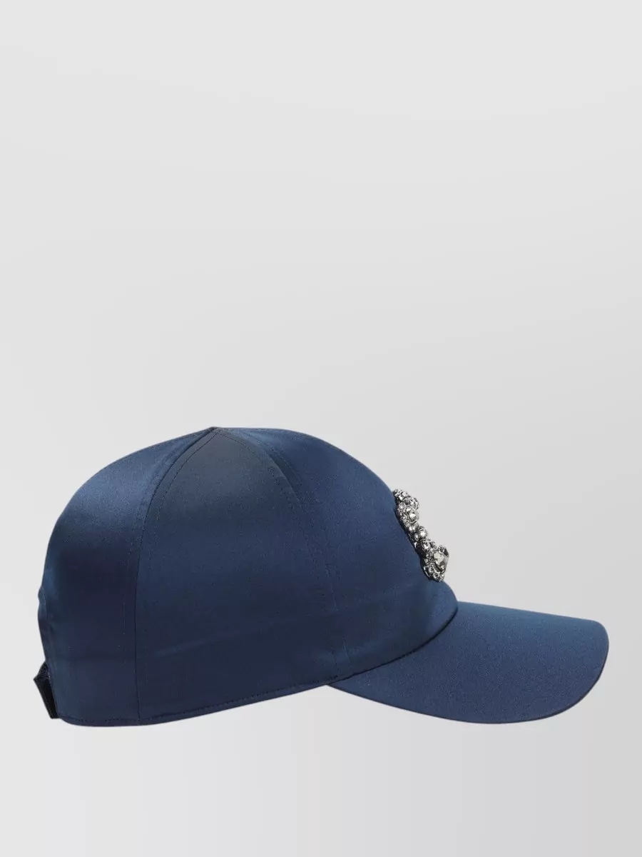 Roger Vivier Flower Crystal Cap Curved Brim Detail In Blue