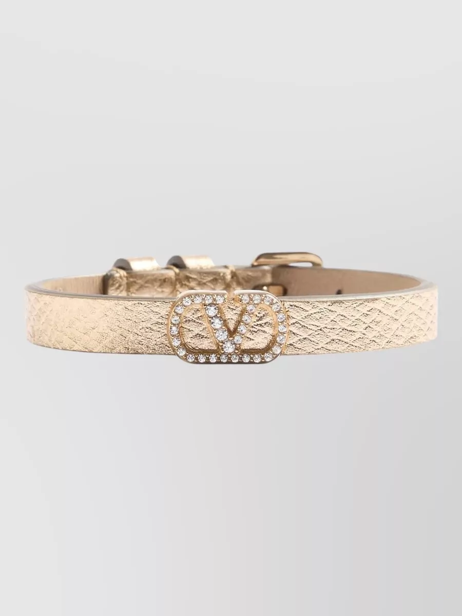 Valentino Garavani Leather Crystal-Embellished Bracelet