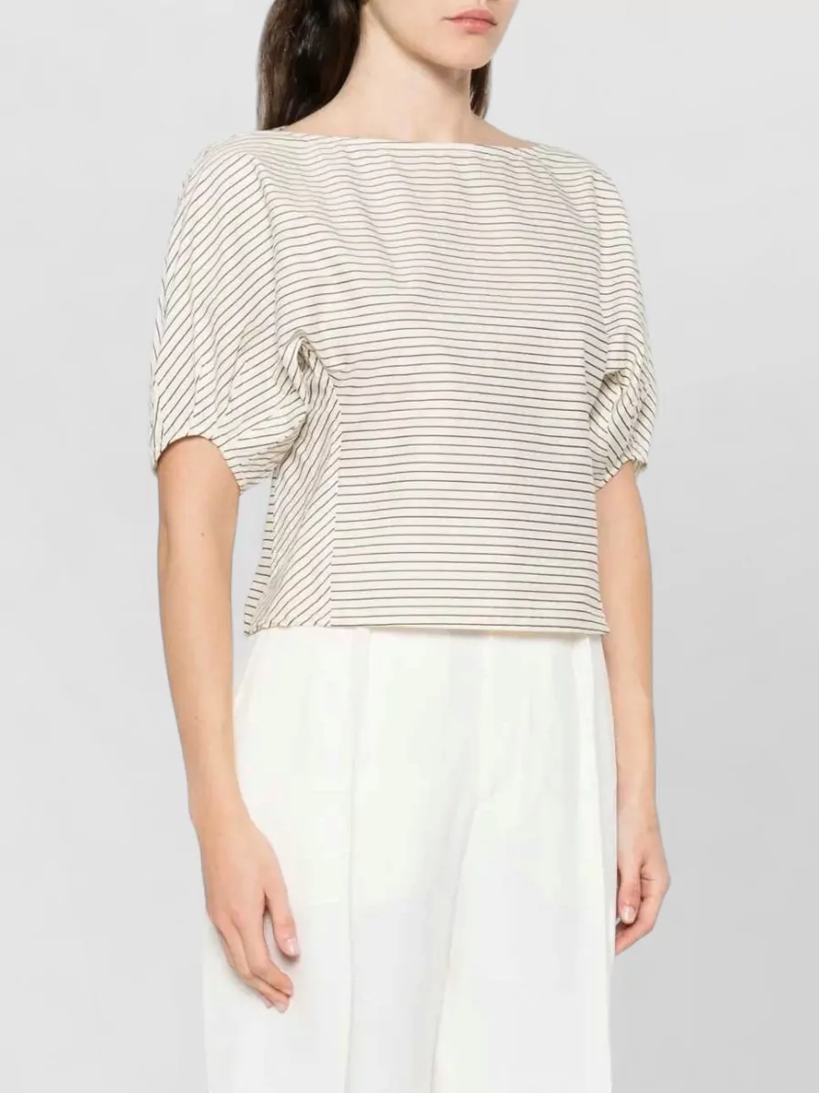 Staud Striped Boat Neck Elbow-Length Sleeve Blouse