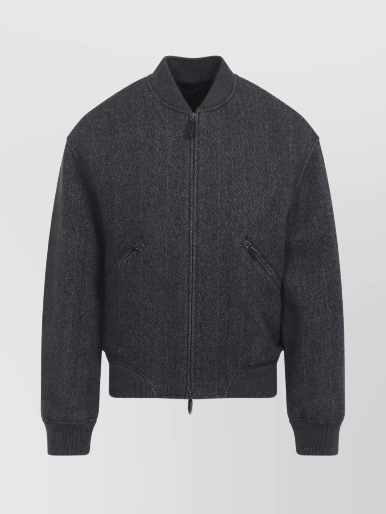 Giorgio Armani Ribbed Herringbone Jacket Pockets In Black