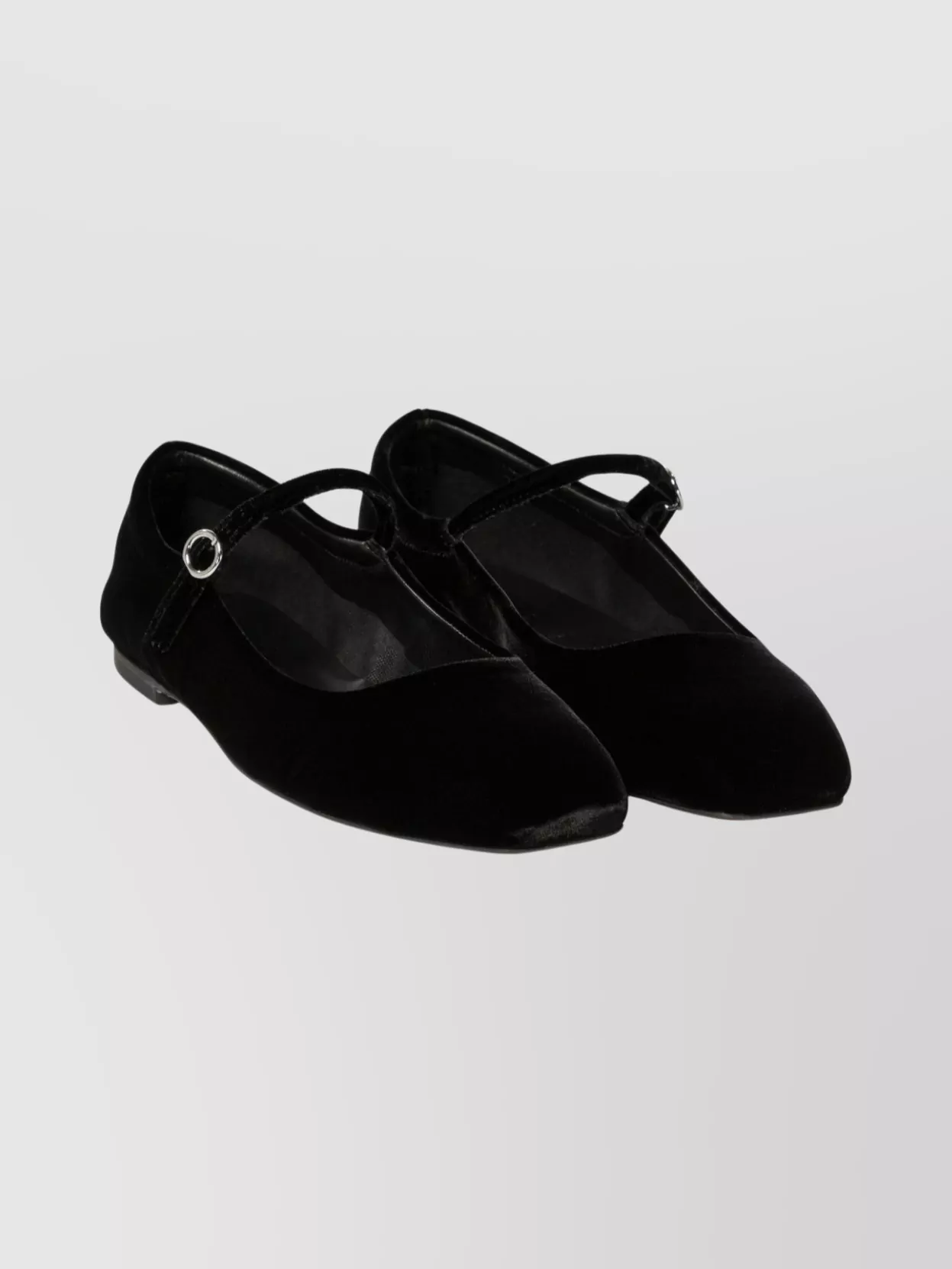Aeyde Round Toe Velvet Ballerina Shoes With Strap In Black