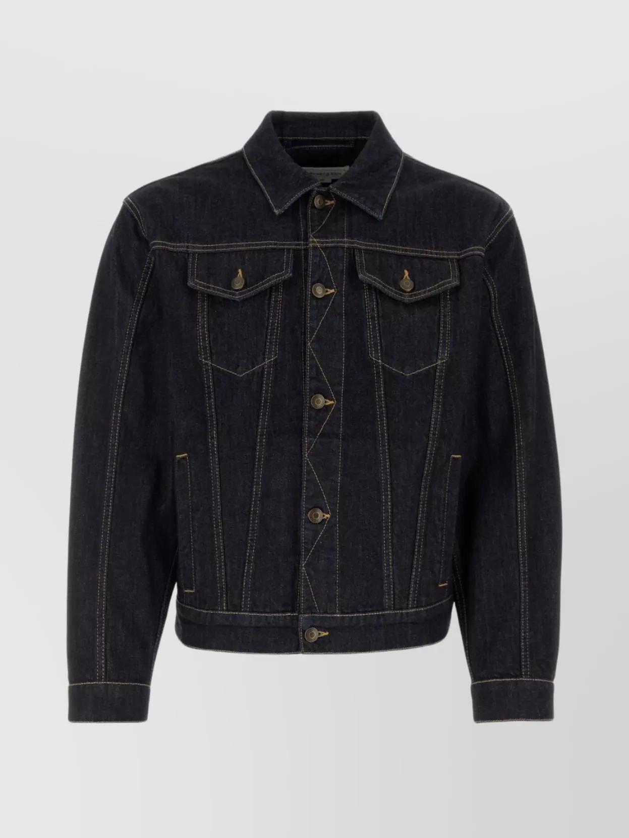 Shop Alexander Mcqueen Denim Jacket With Buttoned Waistband And Chest Pockets In Black