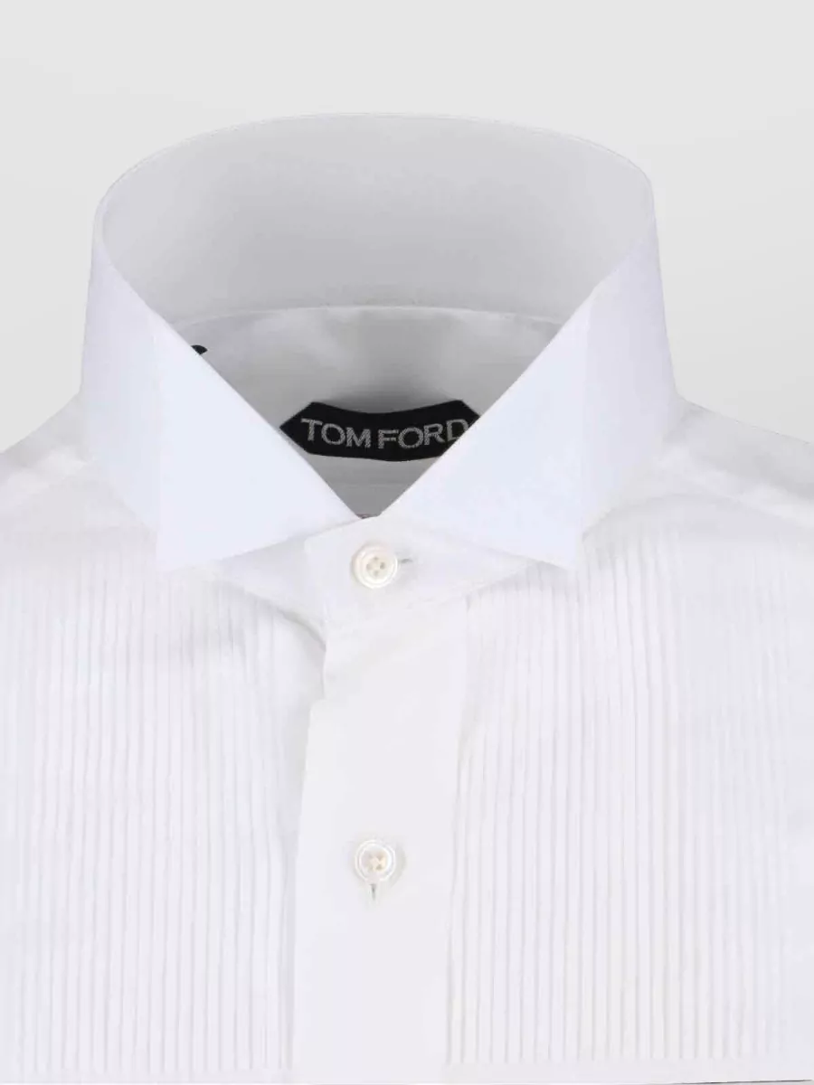 Tom Ford Straight Collar Long Sleeve Shirt Pleated Detail