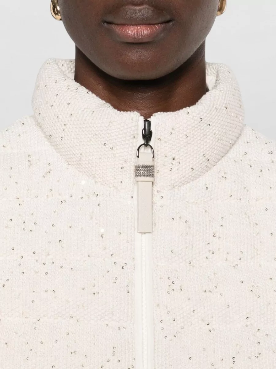 Brunello Cucinelli Down Vest High Collar Quilted Textured