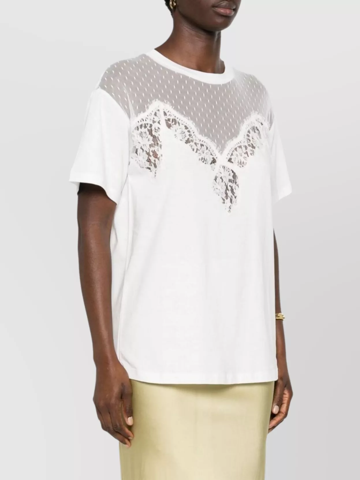 Ermanno Firenze Lace Detail Short Sleeve Round Neck Top In White