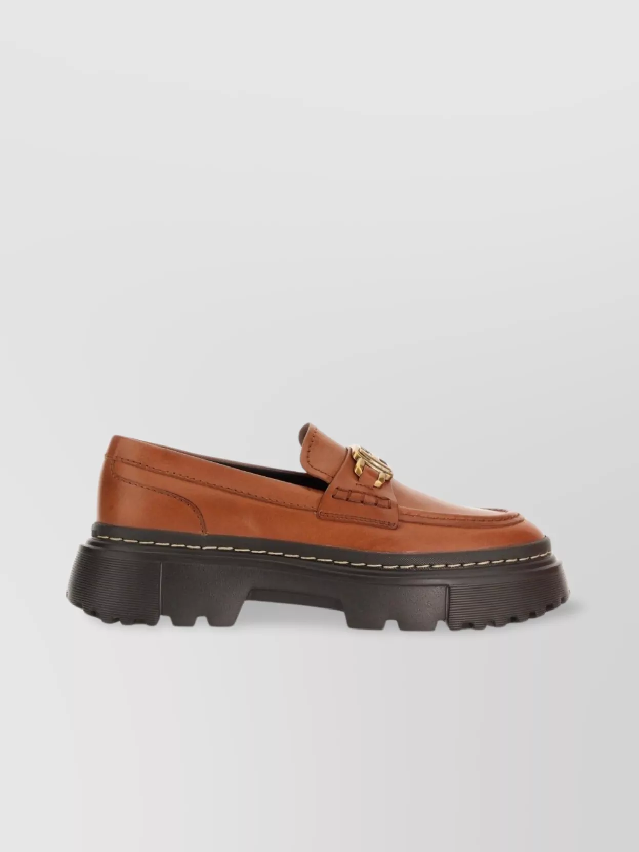 Hogan Chunky Sole Leather Loafers With Stitch Detailing