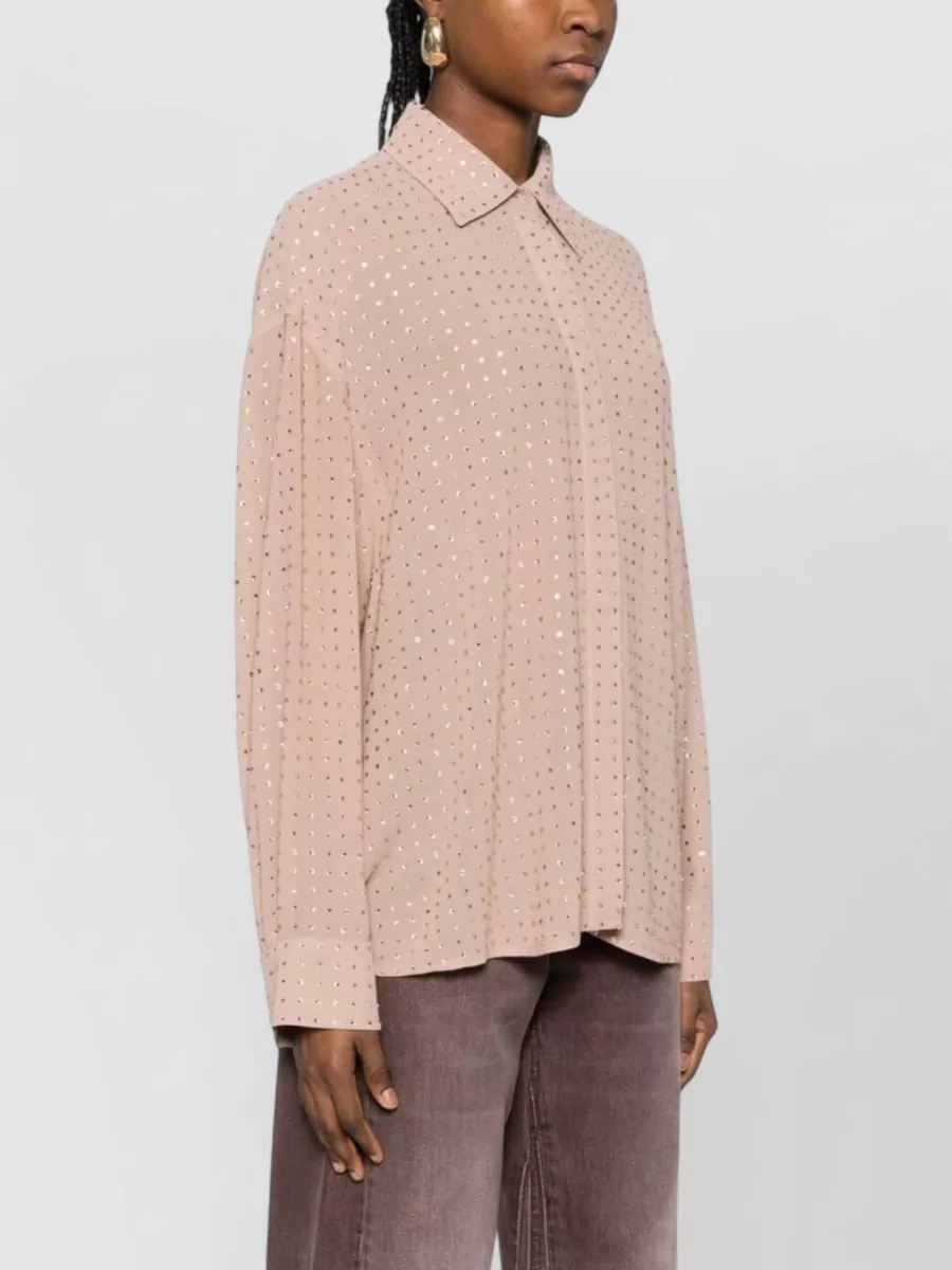 Pinko Collared Nylon Silk Top Dropped Shoulders