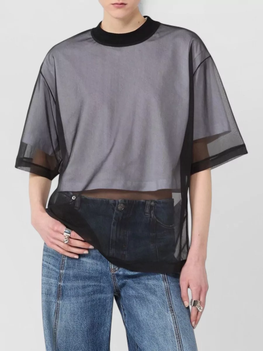 Sportmax Graphic Sheer T Shirt Contrast Trim Design
