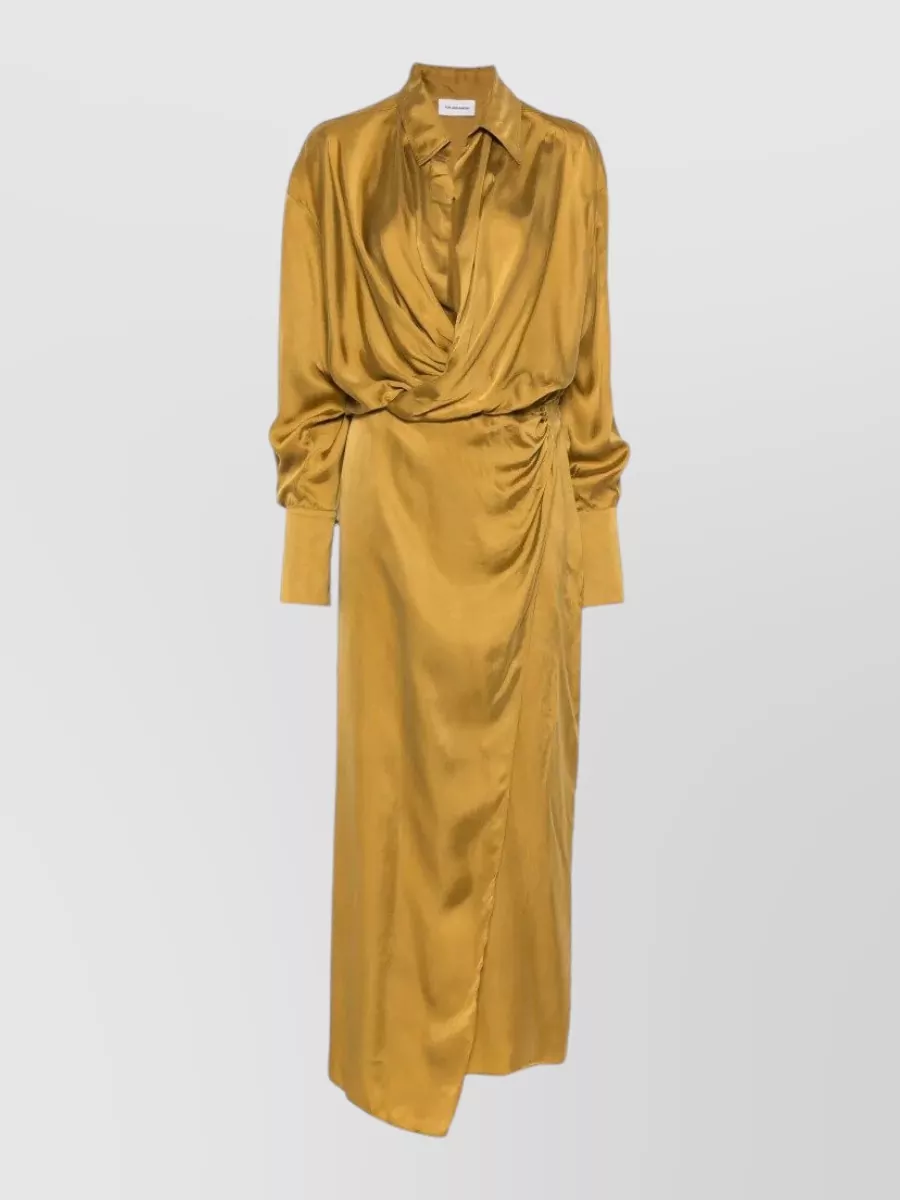 The Andamane Draped Wrap V-Neck Midi Dress