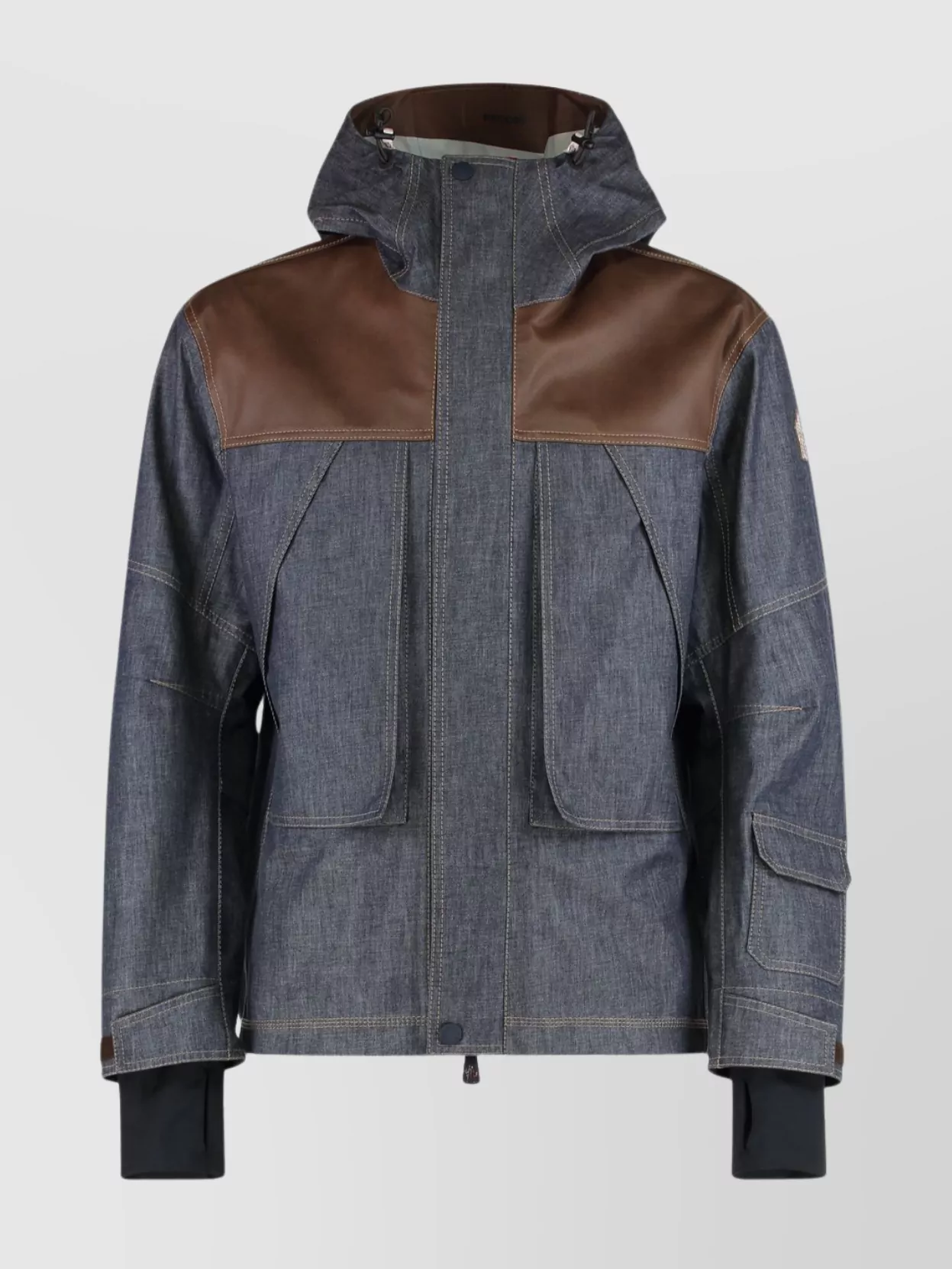 Moncler Denim Ski Jacket With Hood And Pockets In Multi