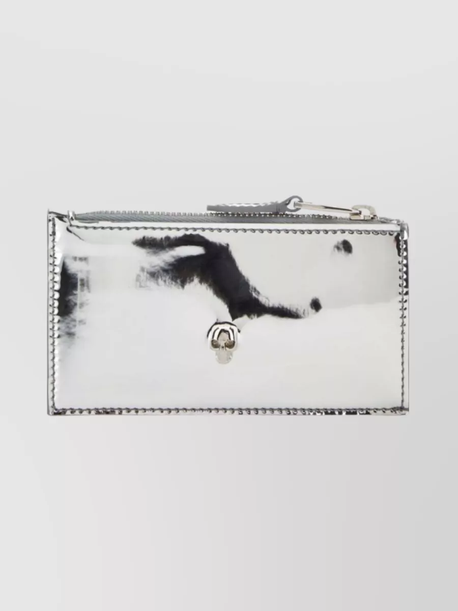 Shop Alexander Mcqueen Skull-embellished Metallic-effect Wallet In Grey