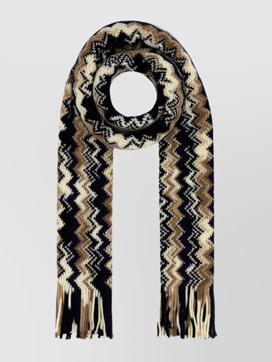 Shop Missoni Intricate Embroidery Wool Scarf In Brown