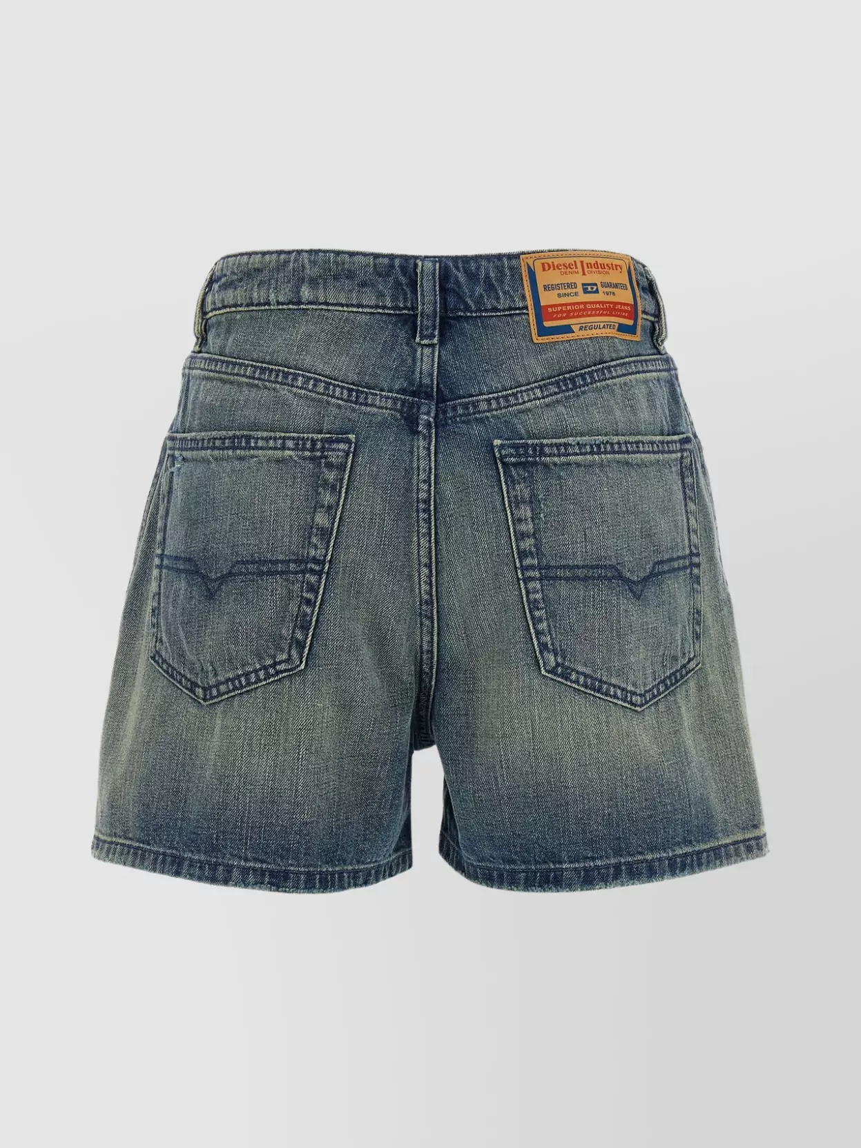 Diesel Denim Shorts With Faded Effect And Back Patch In Blue