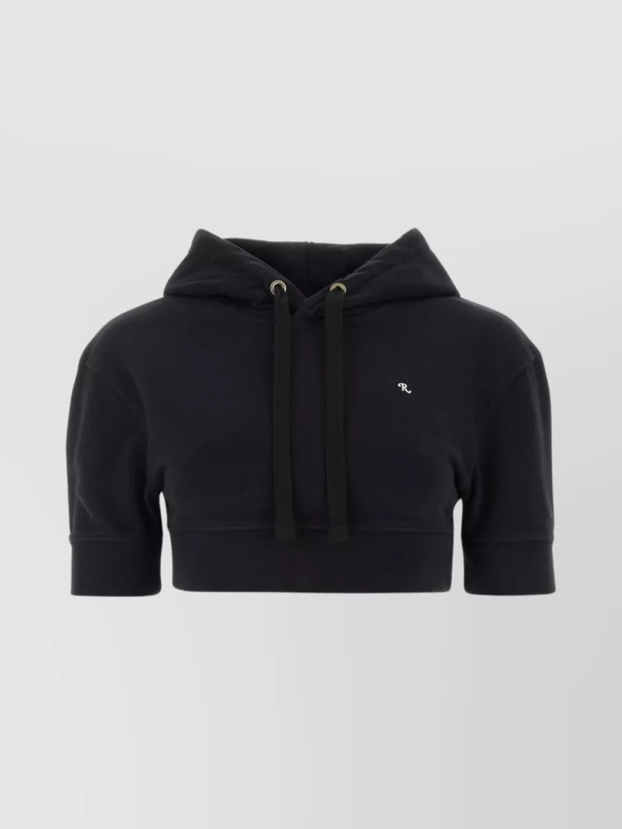 Shop Raf Simons Drawstring Cropped Cotton Hooded Sweatshirt In Black
