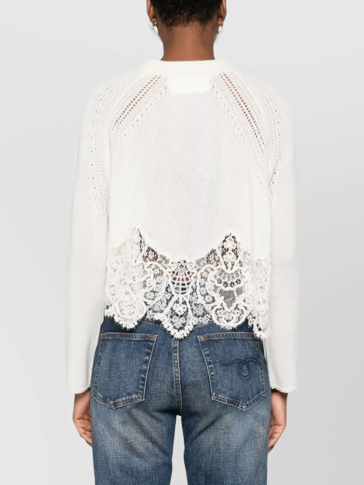 Ermanno Scervino Cropped Cashmere Sweater Lace Hem