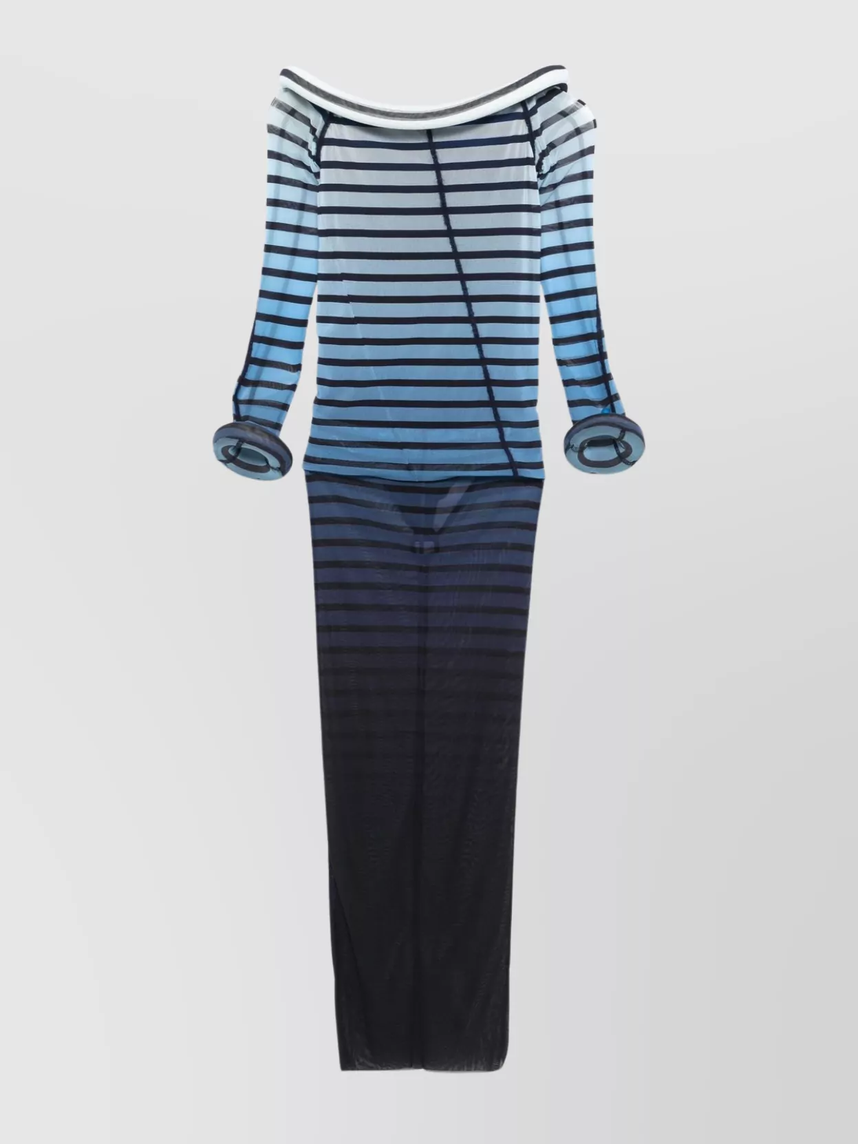 Jean Paul Gaultier Mesh Boat Neck Long Dress 3D Collar Cuff