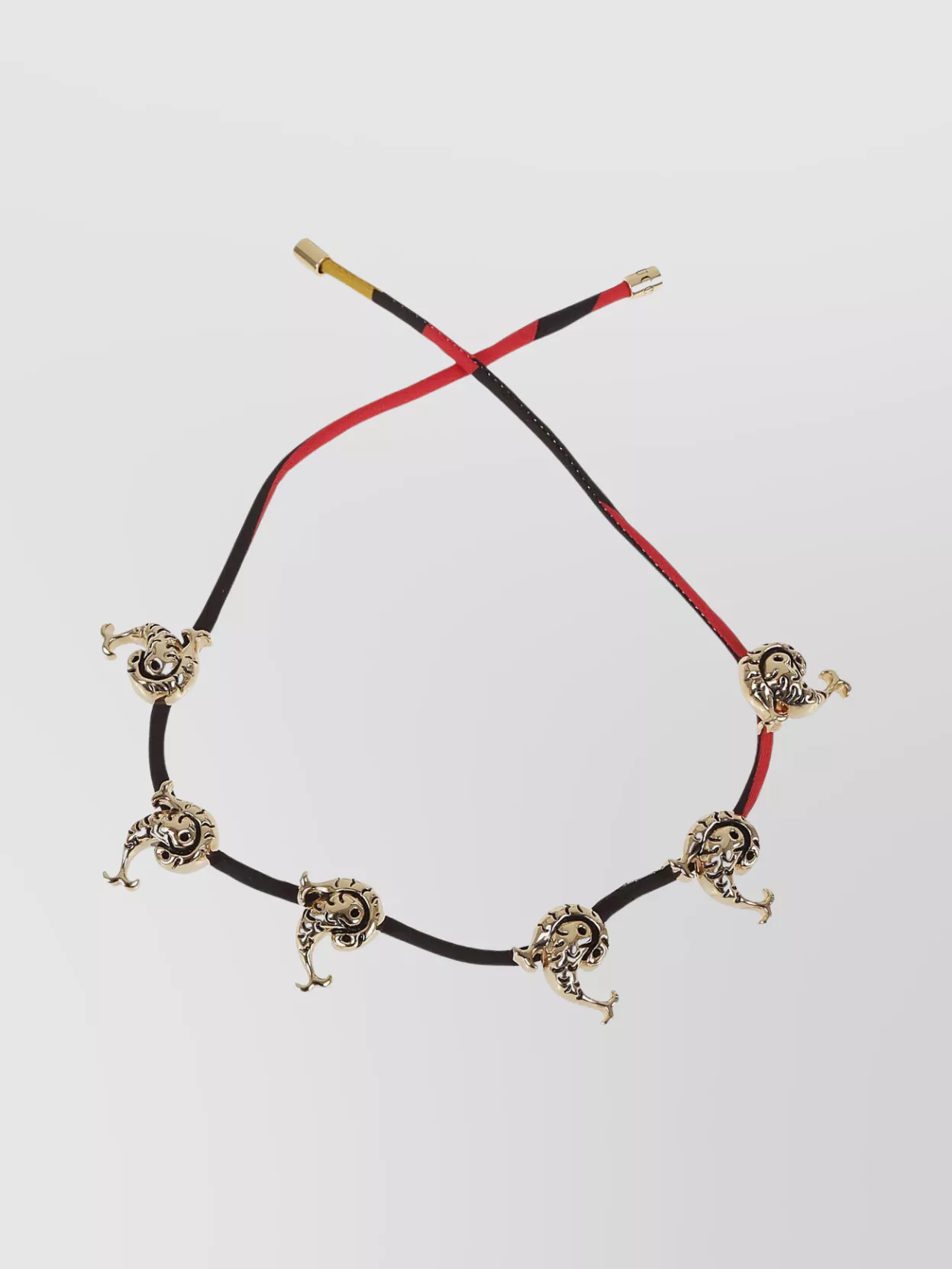 Emilio Pucci Silk Ribbon Necklace With Metallic Ornaments In Brown