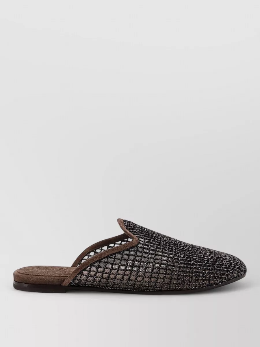 Brunello Cucinelli Leather Mesh Slip-On Slippers