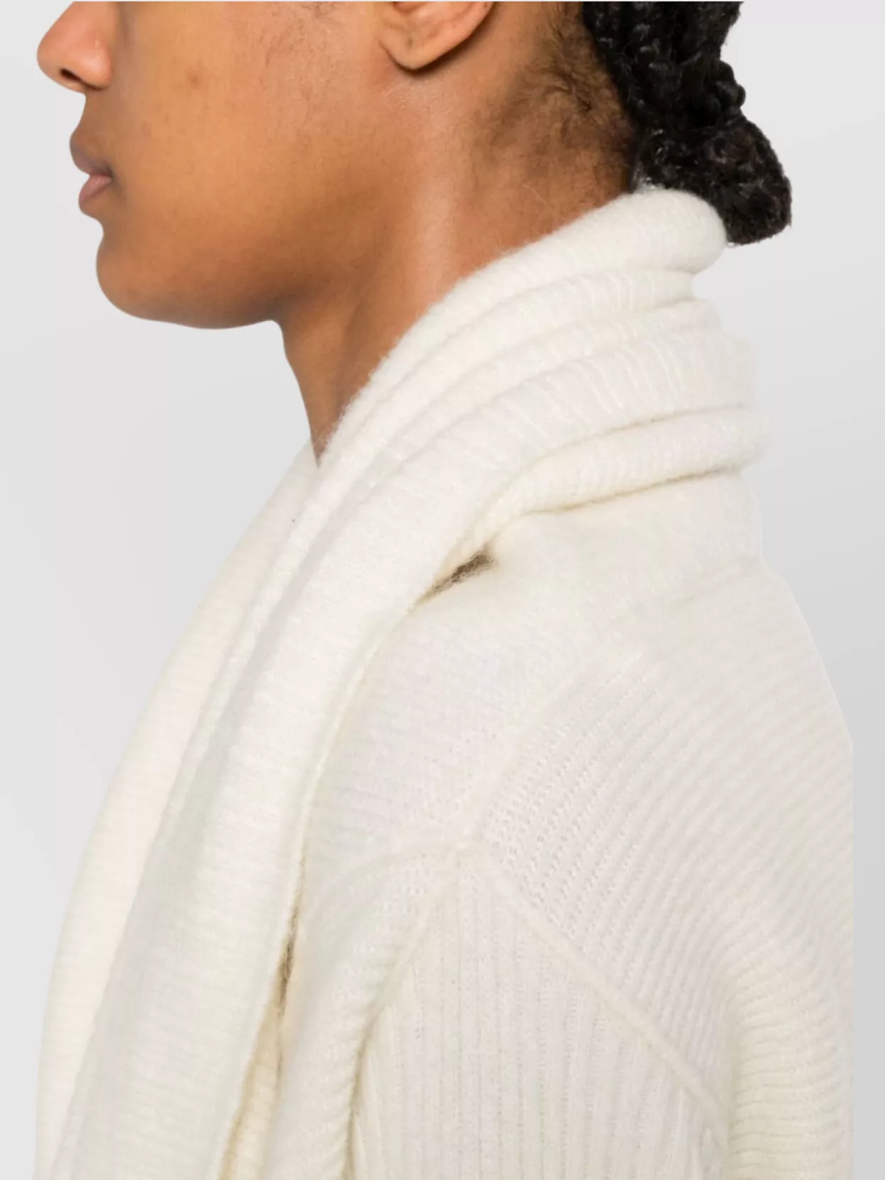 Rick Owens Long Ribbed Knit Cardigan With Shawl Collar