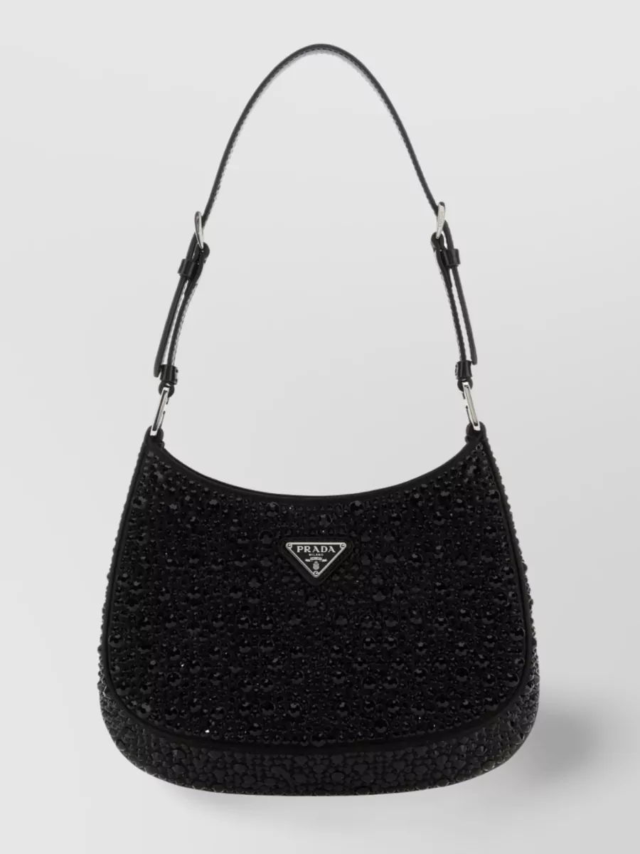 Shop Prada Curved Embellished Satin Cleo Bag In Black