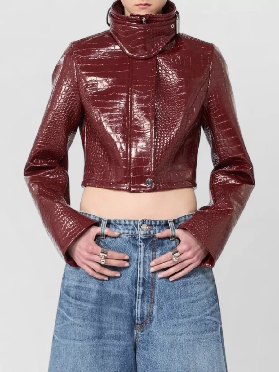 Sportmax Cropped Patent Jacket Alligator Pattern
