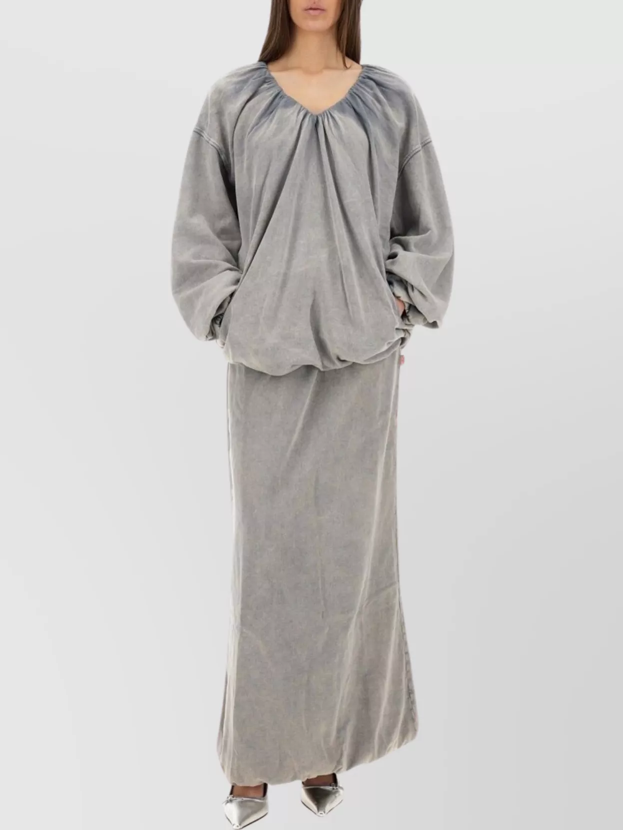 Shop Diesel Gathered Detail Maxi Skirt With Elastic Waistband