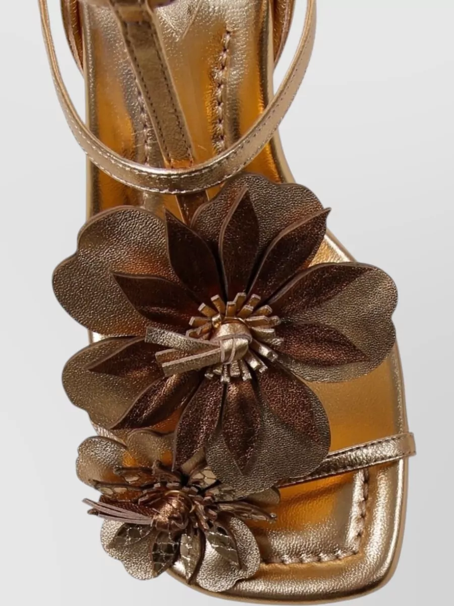 Zimmermann Leather Floral Appliqué High-Heel Sandals
