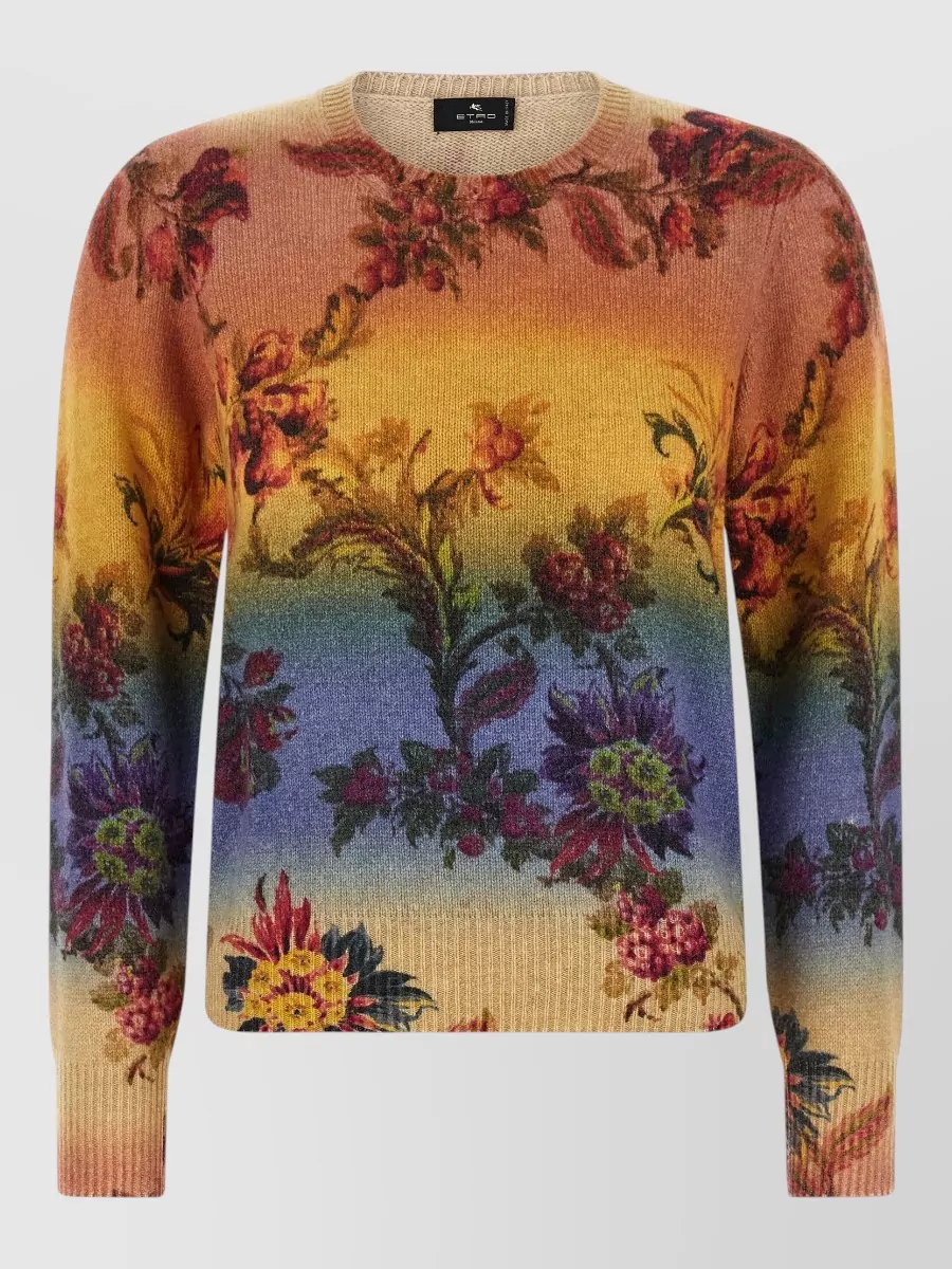 Etro wool floral jacquard degradé crewneck sweater