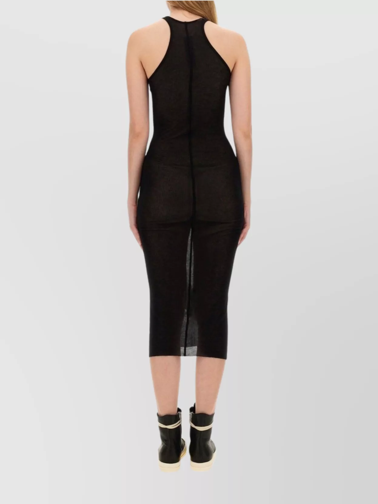 Rick Owens Halter Neck Midi Length Ribbed Sheer Dress