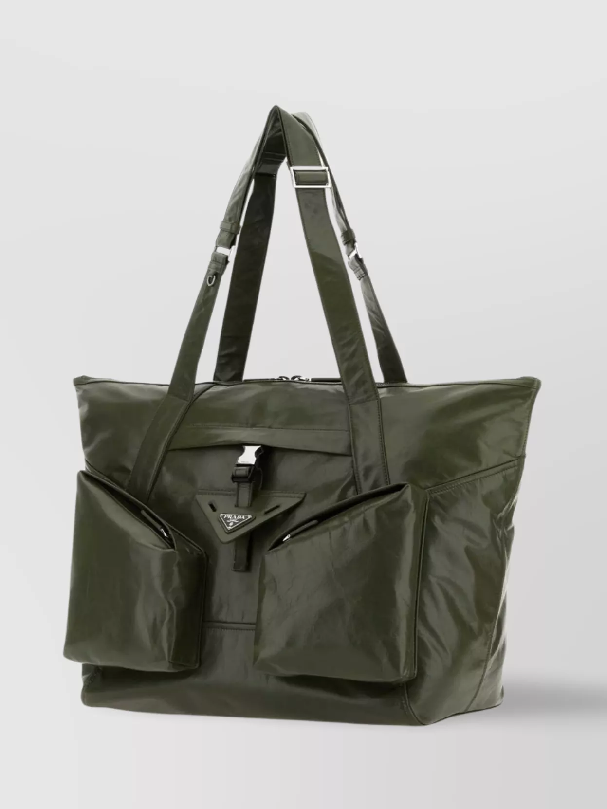 Shop Prada Glossy Finish Leather Shopping Bag