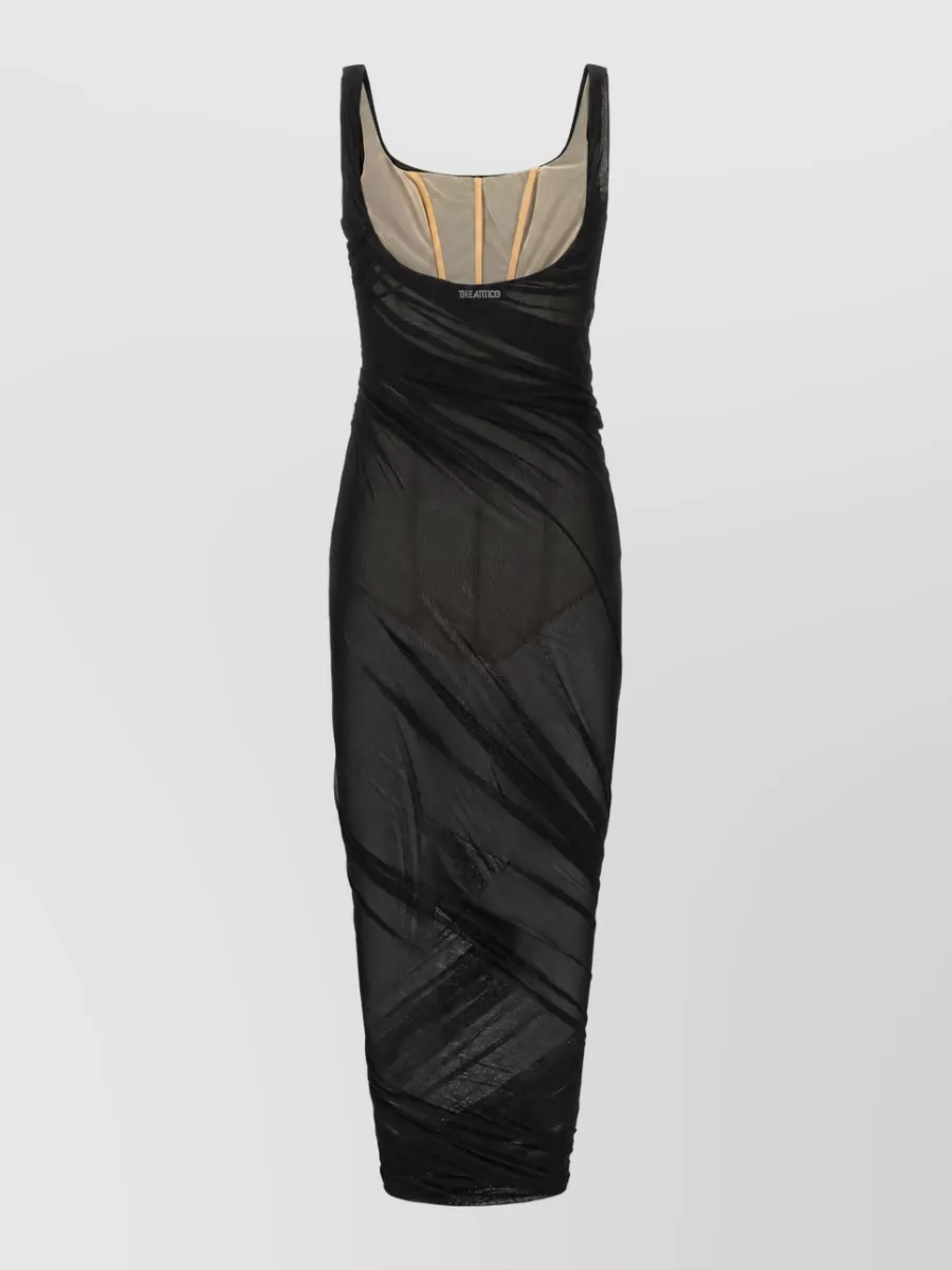 The Attico Sheer Ruched Sleeveless Maxi Dress